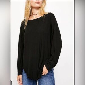 Free People Shimmy Shake Cowboy Black Knit Long Sleeve Top
